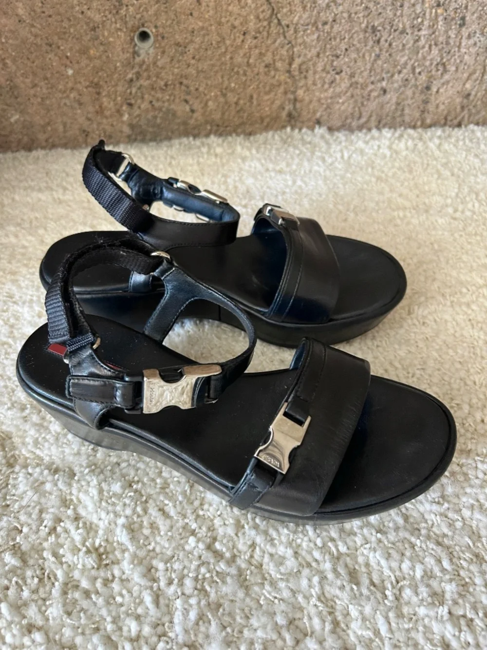 Prada Black Leather Platform Sandals Made in Italy Size 36